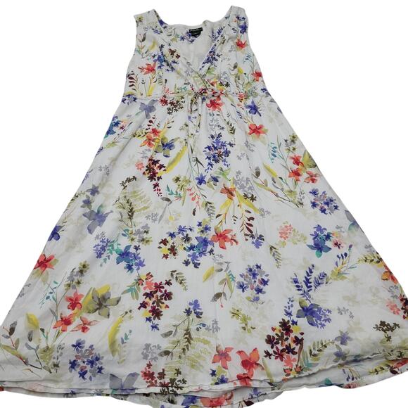 Eddie Bauer floral cotton prairie dress boho V neck elastic tie waist - Picture 1 of 8